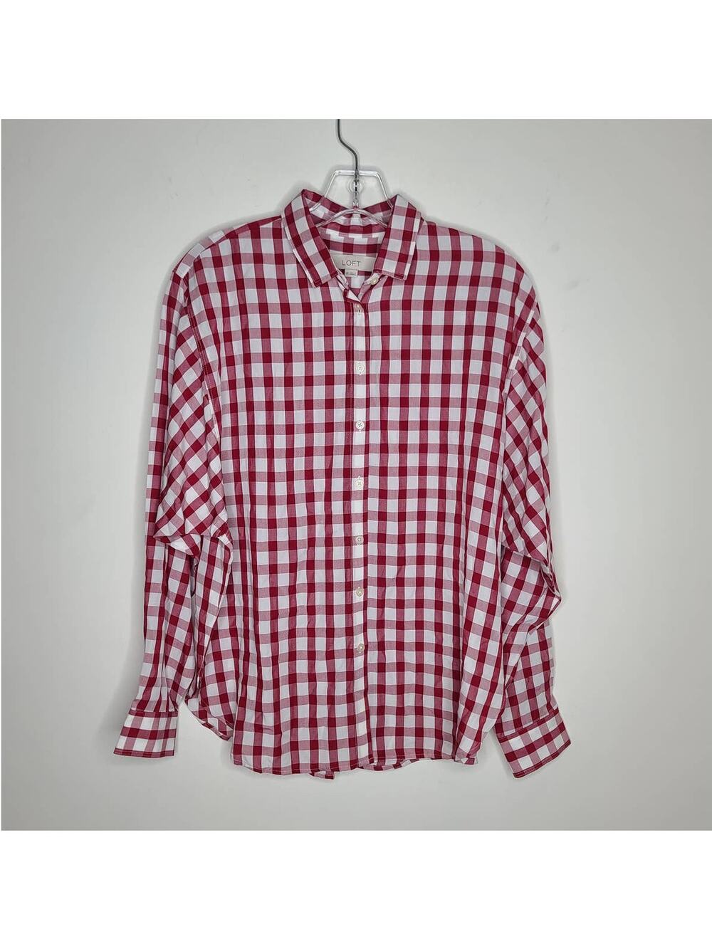 Ann Taylor Loft red white buffalo plaid long sleeve button down shirt - XS